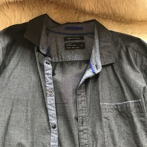 Denim and flower button down Large